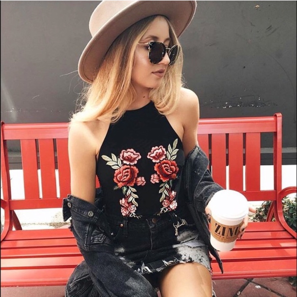 LF embroidered floral bodysuit